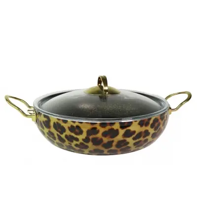 Evren 26 Cm Leopar Granit Basık Tencere 2,8 Lt (Gold Çelik Kulplu)